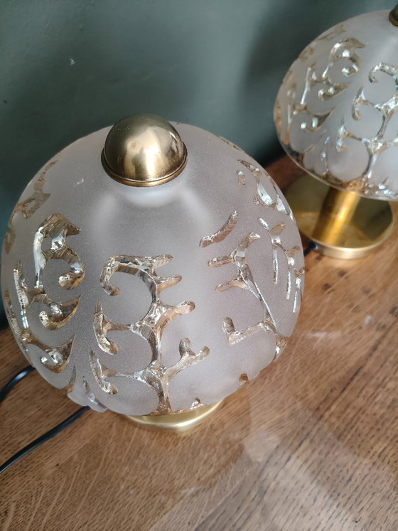Image 1 of Vintage Pair Of PEILL & PUTZLER Table Lamps in Glass and Brass, Germany, 1970s