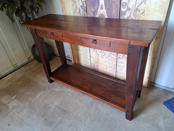 Image 1 of Koloniaal Teakhouten Sidetable, Wandconsole, Haltafel Afm. 120x40cm en 79cm Hoog.