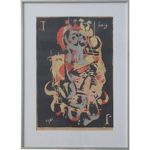 Litografia vintage incorniciata di Hardy Strid e Joker I, 1966