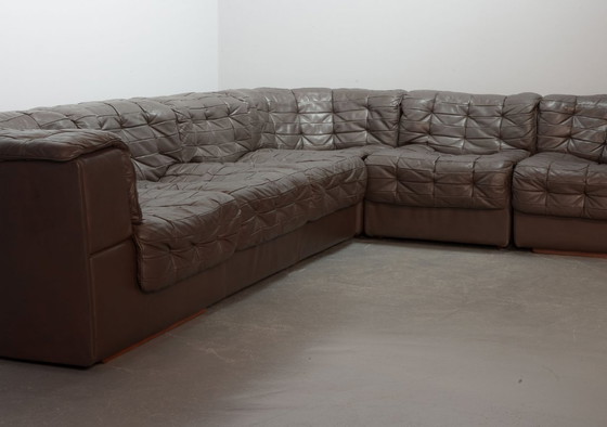 Image 1 of Excellent Mid-Century De Sede DS11 Patched Seal Brown Leather Modular Sofa, 6 Elements. Germany, 1970s.