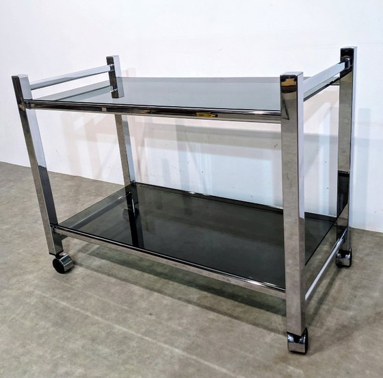 Image 1 of  1970s chrome and smoked glass sideboard or TV stand 