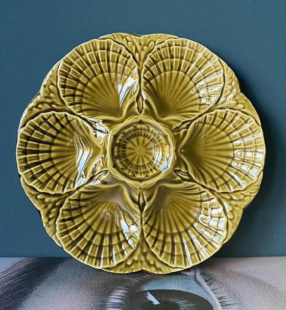 Image 1 of Sarreguemines set of 4 vintage oyster plates