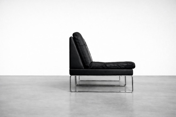 Image 1 of Vintage Mid-Century German Modern Minimalist Leather & Chrome Modular Sofa from Klöber, 1980s, Set of 4