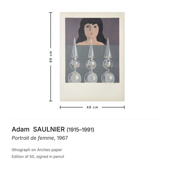 Adam Saulnier Signed Lithograph Portrait De Femme 1967 – Lithographs & prints, Paper (photo 3 of 5)