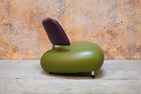 Image 1 of Fauteuil design Leolux Pallone combinaison de cuir violet et vert