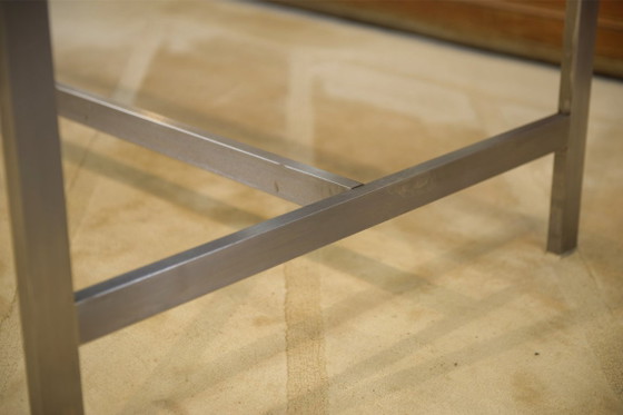 Image 1 of Scrivania di design in acciaio inox spazzolato e vetro fumé nero, anni '80