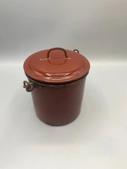 Brick Red Enameled Tin Worker's Lunch Box with Lid – France & Daverkosen, decoratieve objecten, Iron (photo 2 of 4)