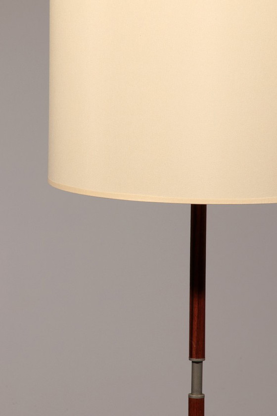 Image 1 of Temde Teak & Metal Floor Lamp with New Custom Shade – 1960s Elegance
