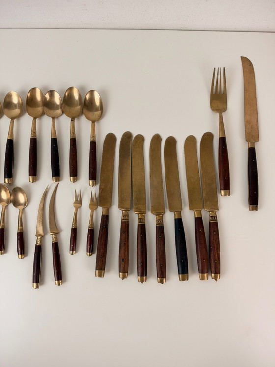 30-piece Vintage Danish Scandinavian Cutlery 1960 – Cutlery Sets, Gold, Wood (photo 3 of 10)
