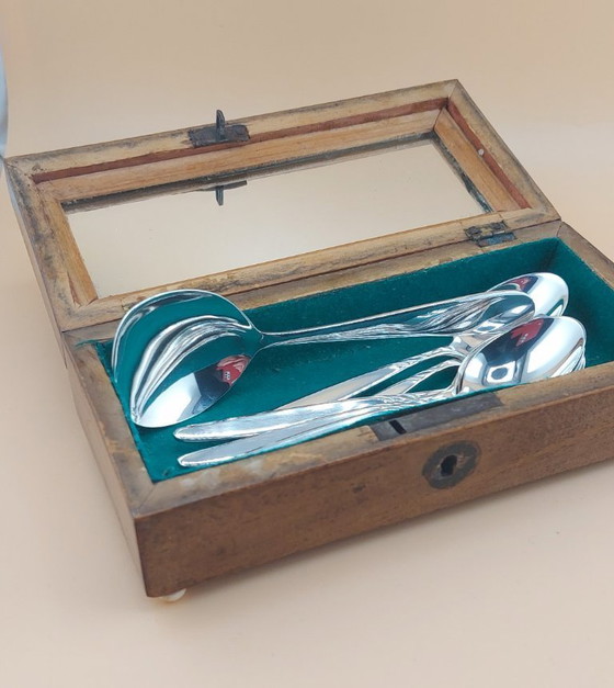 Image 1 of Setje verzilverde theelepeltjes in houten doosje