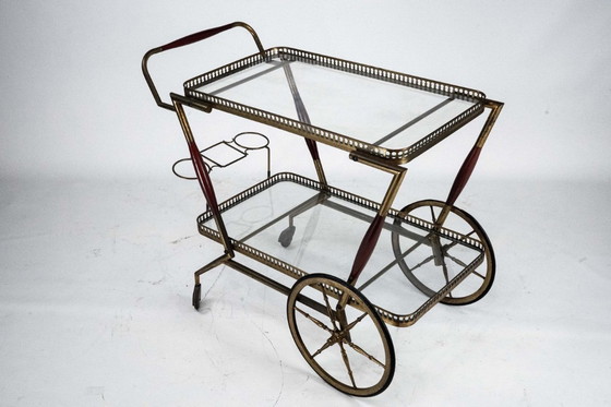 Image 1 of Mid-Century Italian Brass and Glass Bar Cart by Cesare Lacca. Italy 1950s