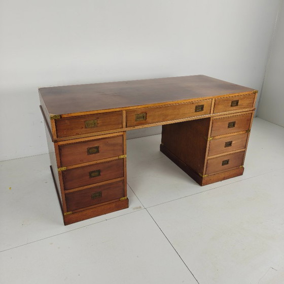 Image 1 of English campaign-style writing desk, late 20th century