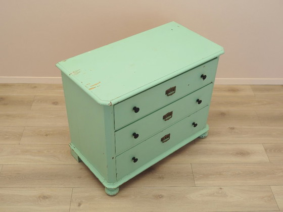 Solid pine chest of drawers painted green, three drawers, Denmark 1950s – Wood (photo 6 of 16)