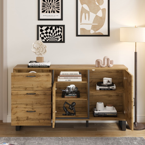 Image 1 of Urban Meuble buffetkast met 2 deuren en 3 laden in hout look 150*38*77cm