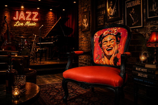 Sillón vintage único estilo Luis XV – Frida Kahlo Pop Art – fauteuils, Wood, Skai