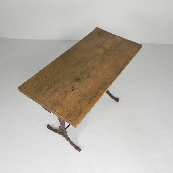 Image 1 of Table de bistrot Art Déco avec plateau en chêne sur piétement en fonte