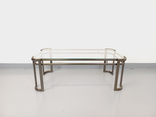 Morex Vintage Italian Rectangular Coffee Table in Transparent Glass and Dark Chrome Metal from the 70s