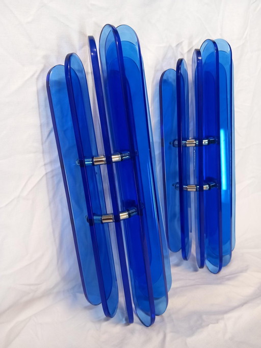 Veca Italian Wall Lights with Blue Glass
