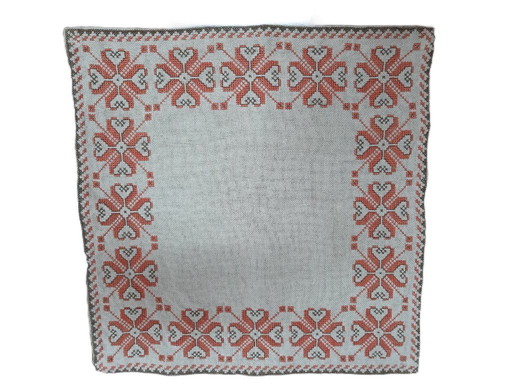 Vintage handgeborduurd linnen tafelkleed 42 x 42 cm