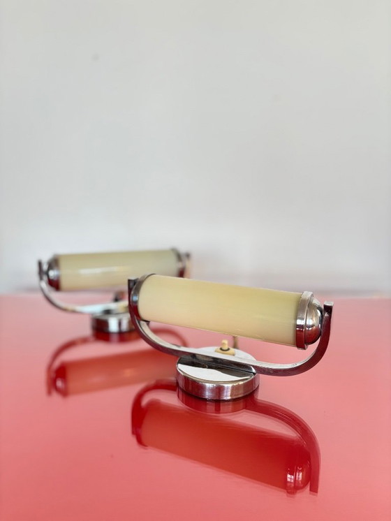 Image 1 of Functionalist set of bedside table lamps, Czechoslovakia
