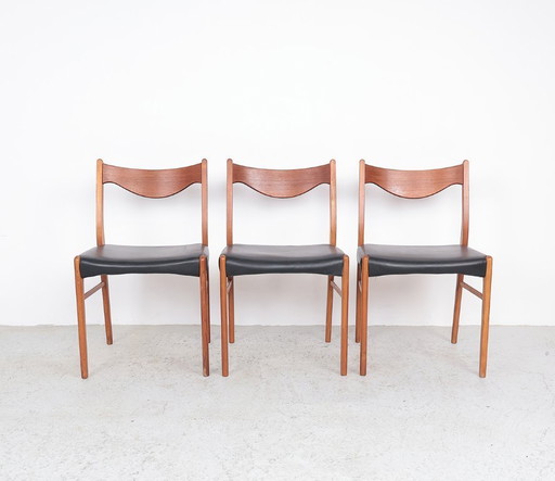 Set of 3 teak and leather chairs by Arne Wahl Iversen