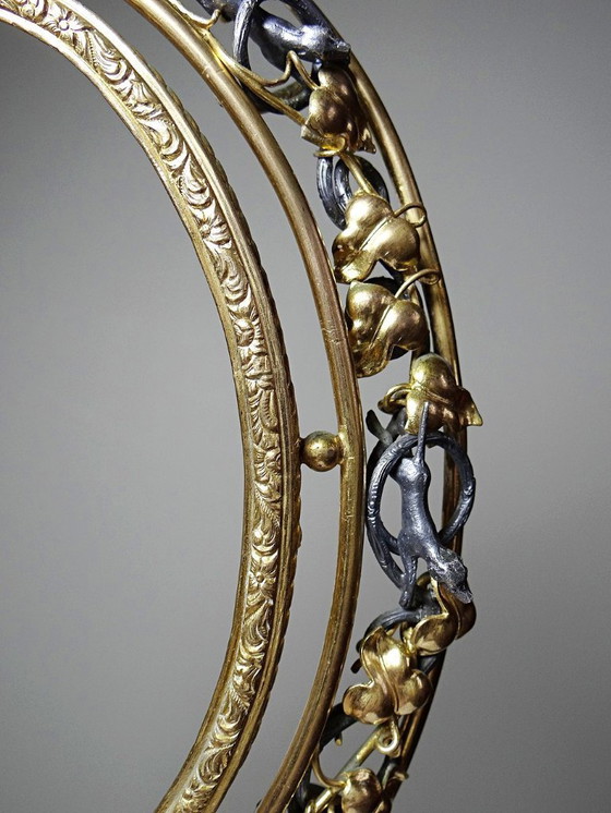 Image 1 of Antiker Jugendstil-Wandrahmen, spätes 19. Jahrhundert, Jagdszene, durchbrochenes Relief, Metall