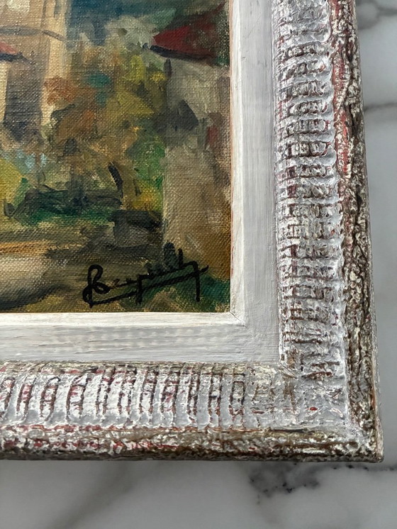 Image 1 of Antique oil painting on plywood, village church