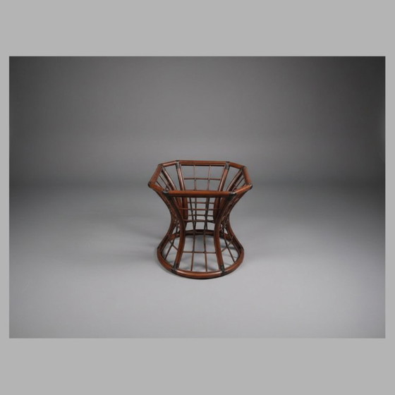 Image 1 of Table de salle à manger vintage en rotin avec verre fumé, années 1970