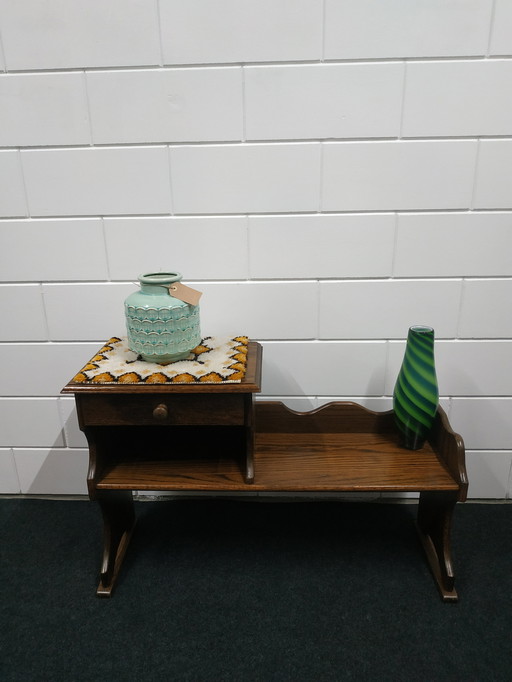 Ancien banc téléphonique en bois Table à plantes avec tiroir
