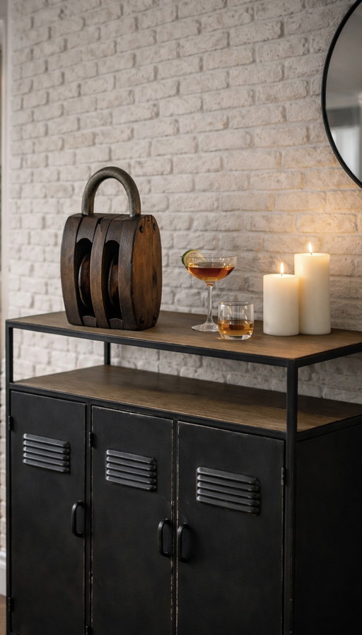 Poulie nautique double ancienne - Bois massif - Port de Rotterdam