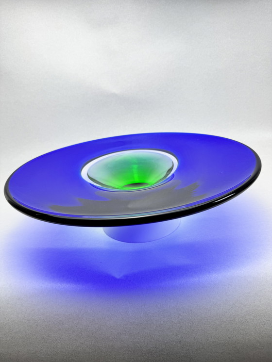 Image 1 of Ciotola d'arte in vetro Beranek vintage blu-verde (Repubblica Ceca)