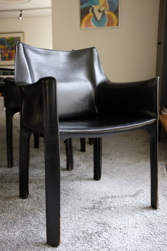 Image 1 of 6x poltrone Cassina in pelle nera CAB con braccioli