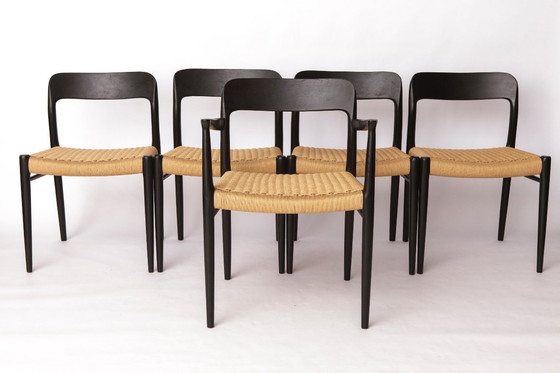 Image 1 of Poltrona Niels Otto Møller nera anni '60 - Sedia danese di metà secolo modello 56 - Restaurata con nuova seduta intrecciata
