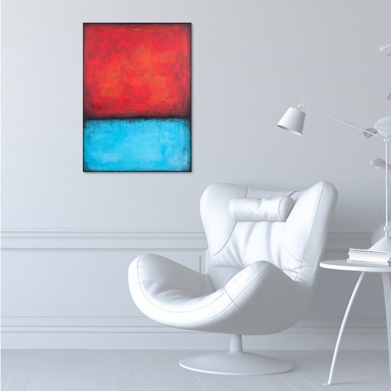 Image 1 of Red and Blue original minimalist abstract modern painting on stretched canvas