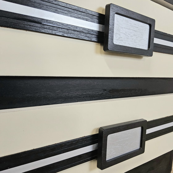 Image 1 of Set Vintage (jaren 80) Nachtkastjes zwart / wit retro Manta / 2 vintage nightstands (80s)