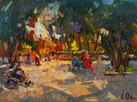 Image 1 of Original Oil Painting Summer Trees Landscape On A Walk In The Park