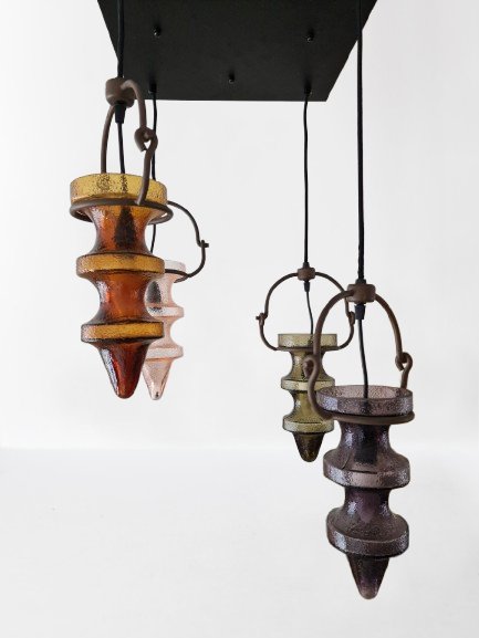 Beautiful Vintage Nanny Still "Stalactite" Pendant Lamp – 4 Goblets – Cast Iron, Glass (photo 4 of 8)