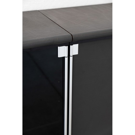 Image 1 of Vintage sideboard in leather, chromed aluminum, wood and smoked tempered glass, 1970