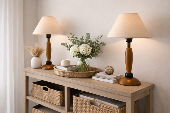 Image 1 of Real wood table lamp with shade