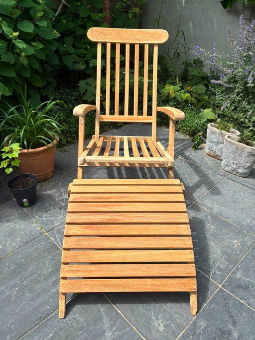 Royale massief teakhouten lounge chair met voetenbank, Engelse chique