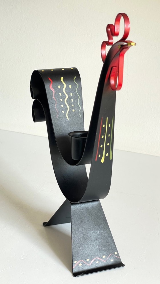 Image 1 of Vintage Swedish Rooster Shaped Metal Candlestick
