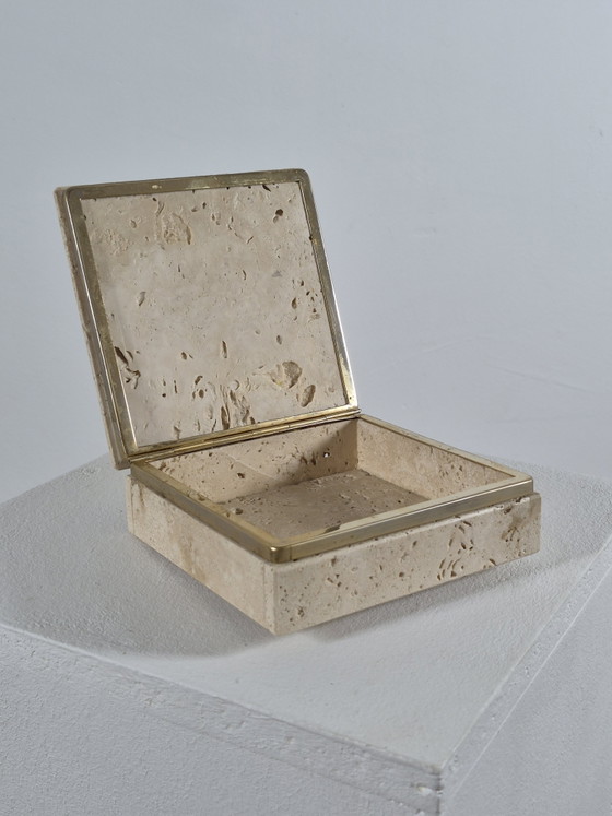 Boîte vintage artisanale en travertin, Italie, années 1970 – Bols, Stone, Brass (photo 4 of 12)