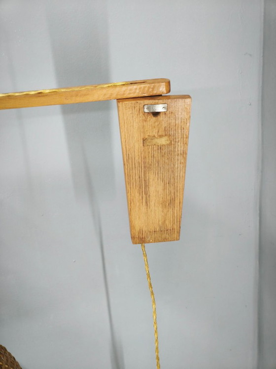 Czechoslovak Rattan and Wood Swing Arm Wall Lamp, 1960s, Wall lights, Brown (photo 2 of 12)