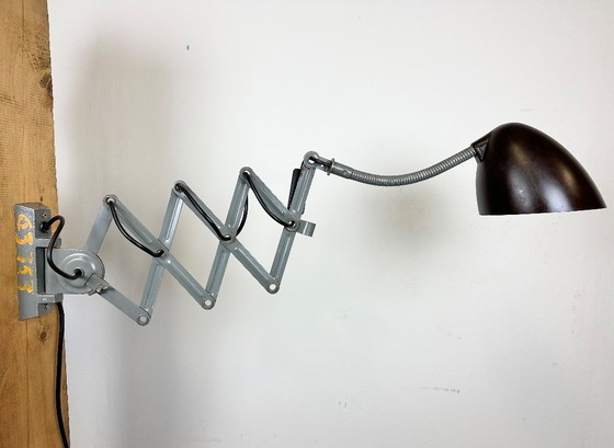 Image 1 of Grey Industrial Scissor Wall Lamp from Elektroinstala, 1960s