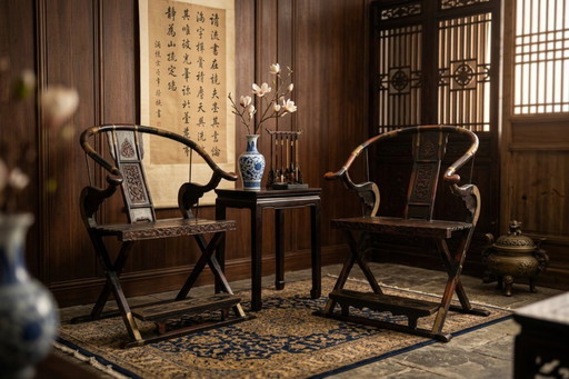 Par de tronos plegables estilo dinastía Ming – Fabricados en la década de 1940