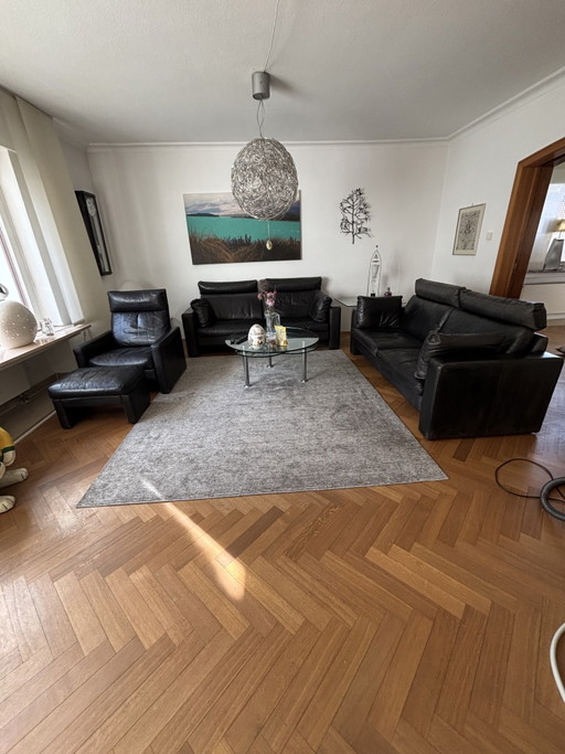 COR lederen zitmeubelset (2x2-zitsbank, fauteuil + kruk)