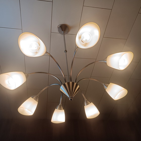 Image 1 of Lustre Vintage à 8 Branches – Opaline et Métal – Années 1980