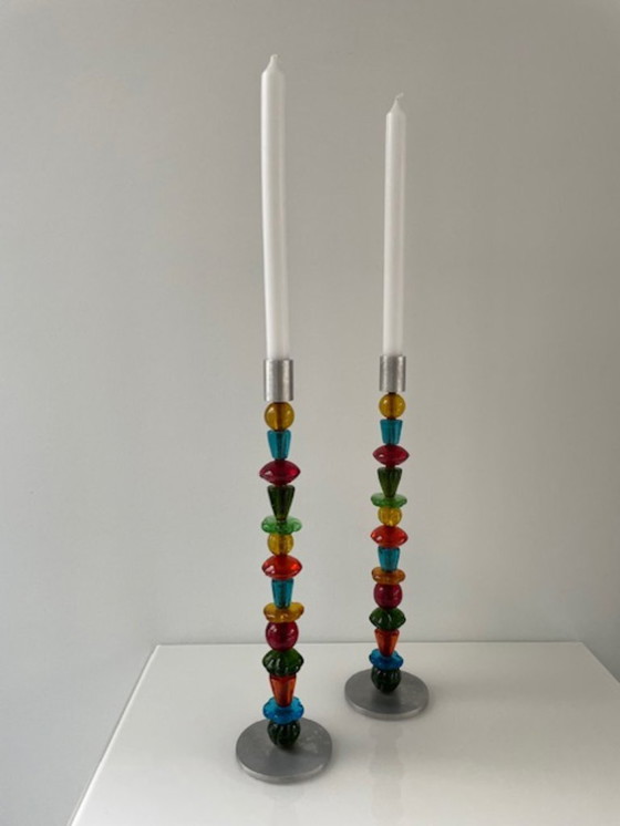 Image 1 of Design kandelaars Räder set 2 glas aluminium