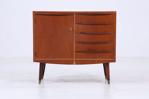 Vintage teak chest of drawers with pull-out writing tablet | Mid - Century drawer cabinet wood storage 60s #07-65