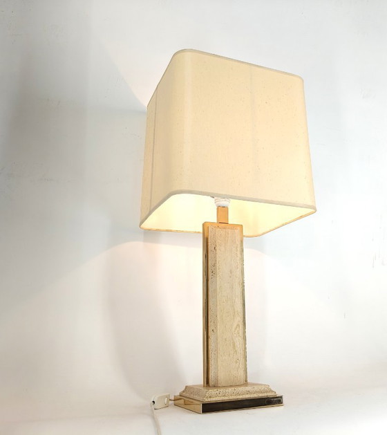 Image 1 of Lampada da tavolo vintage in travertino e ottone di Fedam, anni '70